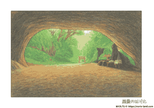 溝ノ口洞穴の塗り絵｜夏の緑と鳥居が神秘的｜高齢者向け無料ダウンロード