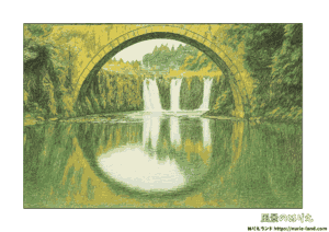 鹿児島の名所・金山橋｜涼しげな滝と橋の塗り絵｜高齢者向け無料素材
