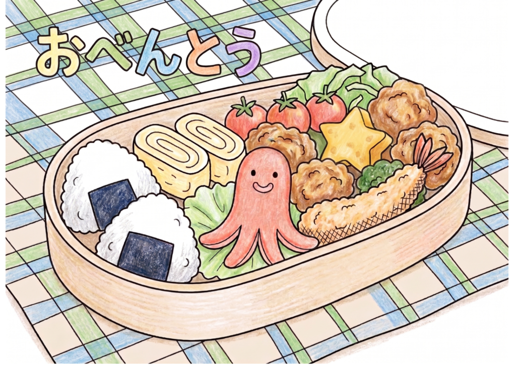 お弁当の塗り絵イラスト カラー見本（無料・印刷OK）