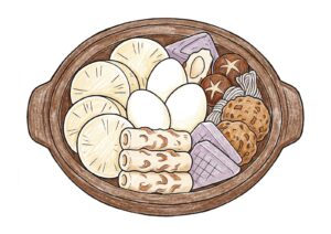 おでんの塗り絵イラスト カラー見本（無料・印刷OK）