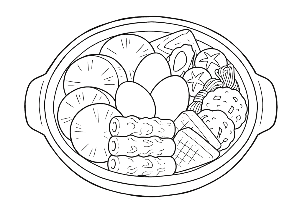おでんの塗り絵 白黒 無料印刷用