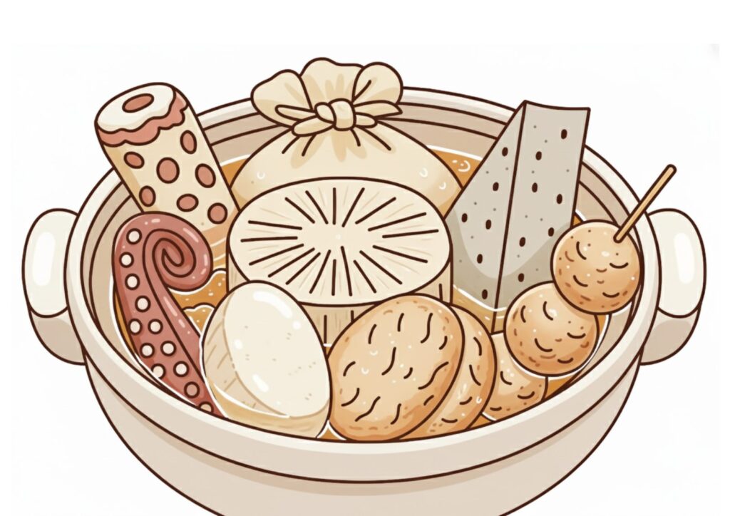 おでんの塗り絵イラスト カラー見本（無料・印刷OK）