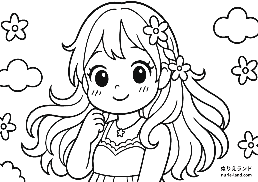おはなのかみかざりの塗り絵イラスト 塗り絵 白黒 印刷用