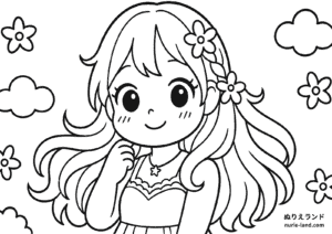 おはなのかみかざりの塗り絵イラスト 塗り絵 白黒 印刷用