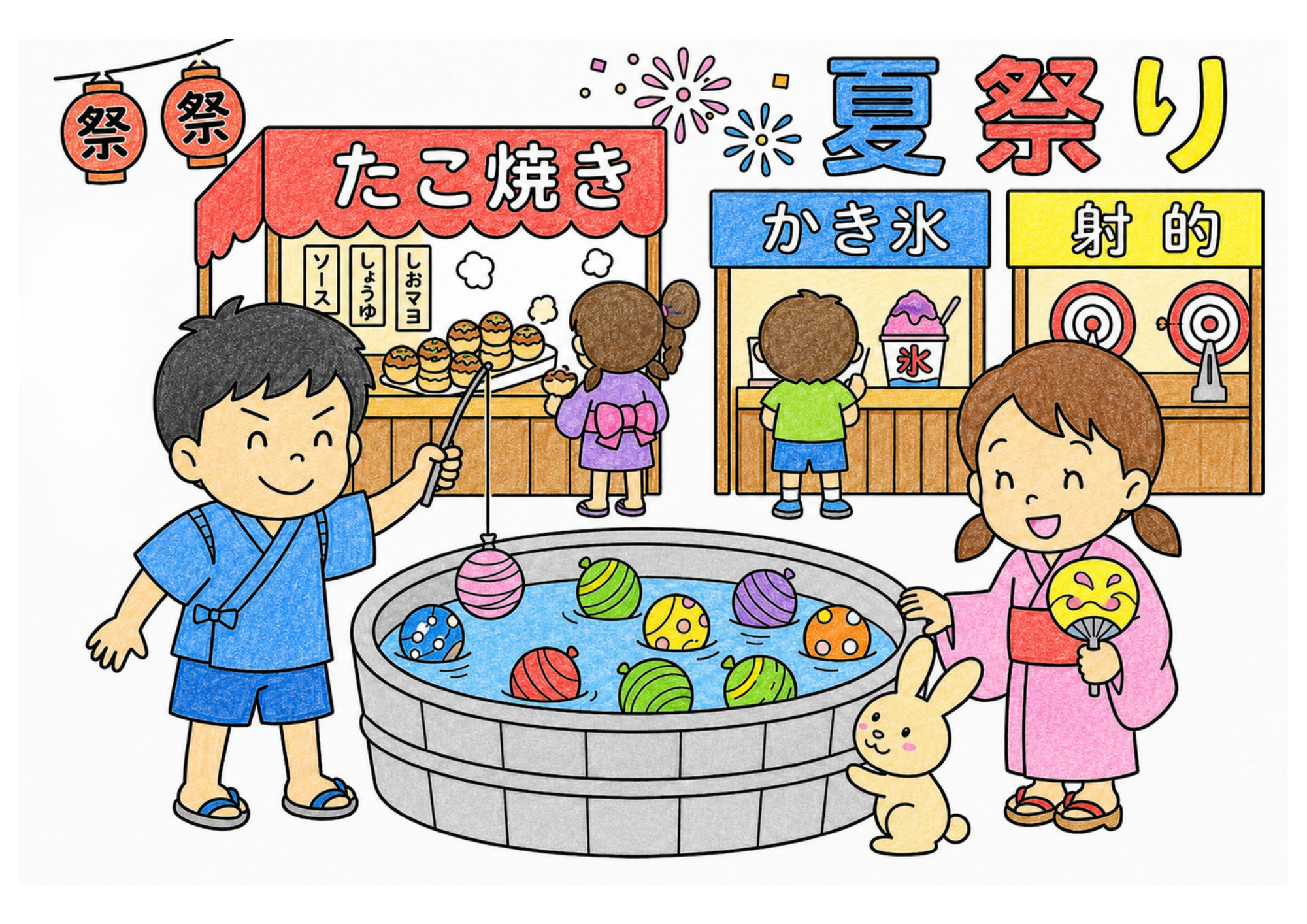 夏祭りの塗り絵 カラー見本