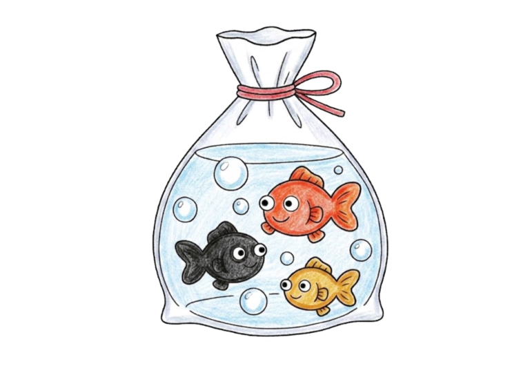 お祭りの金魚すくいの塗り絵イラスト