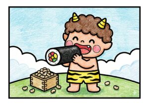 節分のぬりえイラストの塗り絵イラスト カラー見本（無料・印刷OK）