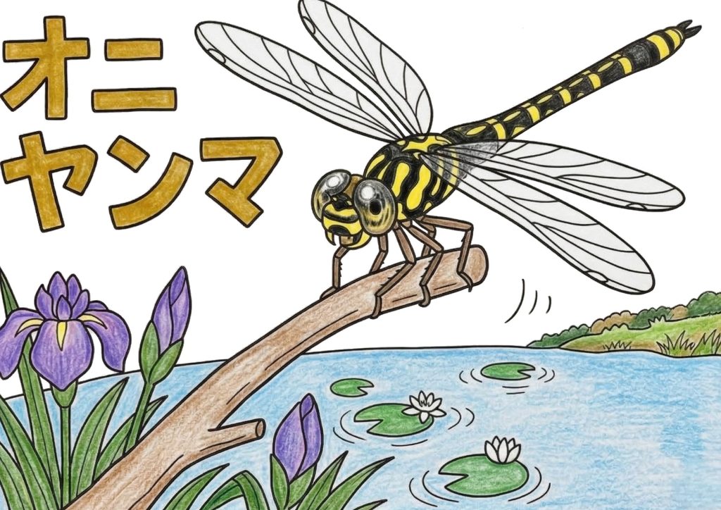オニヤンマの塗り絵イラスト カラー見本|無料ダウンロード