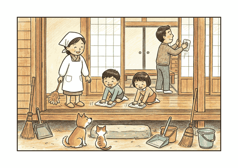 年末大掃除の塗り絵イラスト