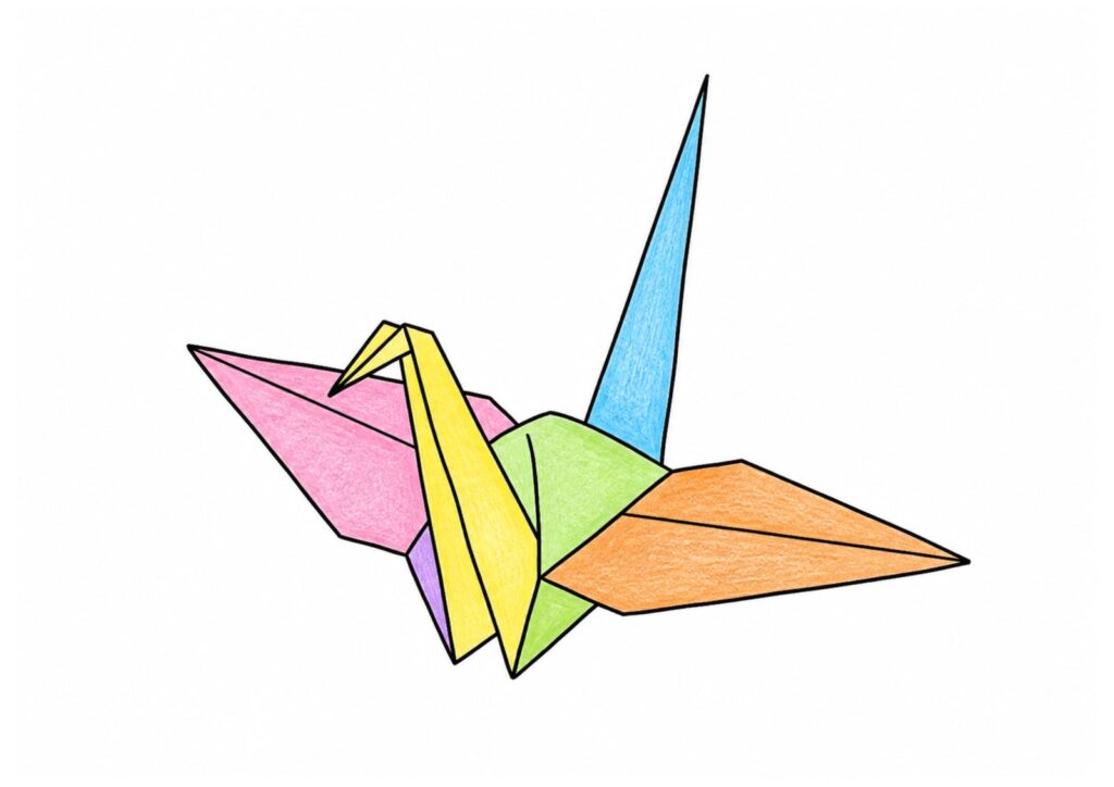 折り鶴の塗り絵イラスト カラー見本（無料・印刷OK）