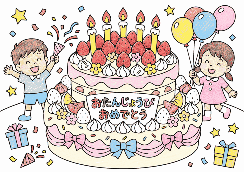 お誕生日ケーキの塗り絵 カラー見本