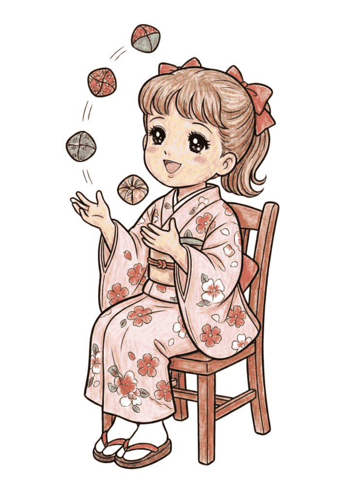昔懐かしいお手玉遊びの塗り絵 カラー見本 無料ダウンロード
