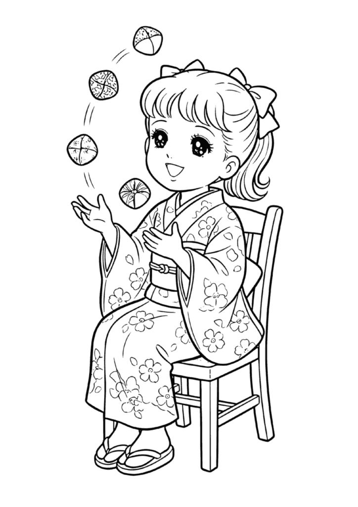 昔懐かしいお手玉遊びの塗り絵 白黒 無料ダウンロード 印刷用