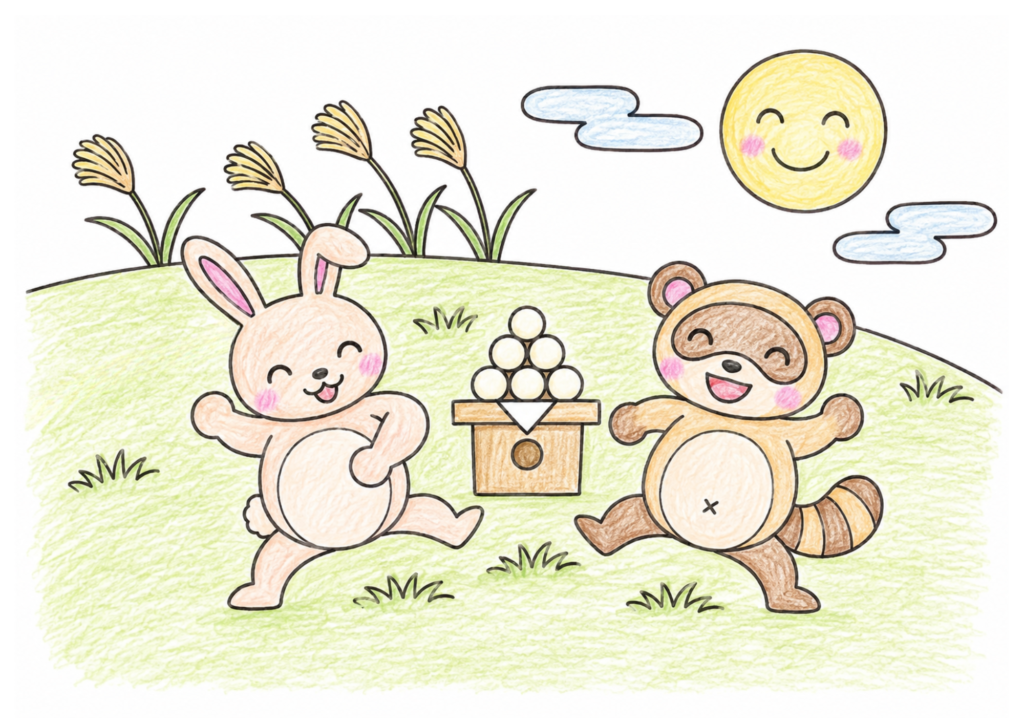 お月見の塗り絵イラスト カラー見本（無料・印刷OK）