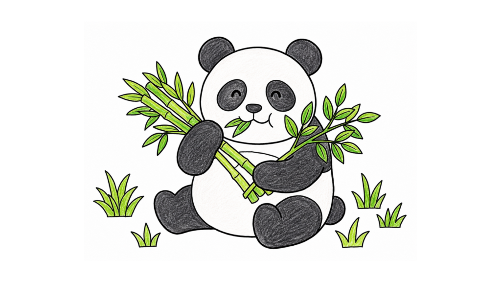 笹を食べるパンダの塗り絵イラスト