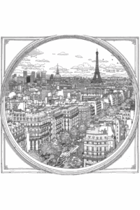 パリの町並み２の塗り絵イラスト 塗り絵 白黒 印刷用