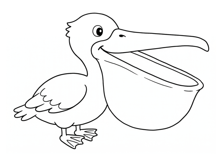 Pelican coloring page line art, free printable for children