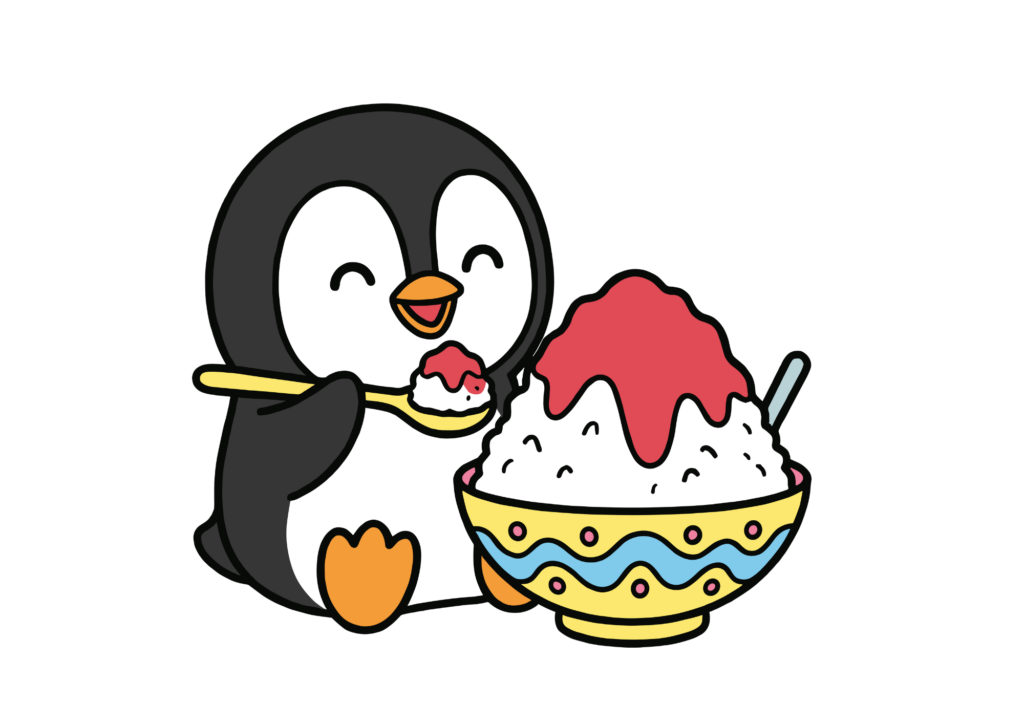 ペンギンとかき氷の塗り絵イラスト