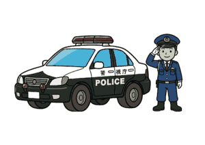 パトカーと警察官のぬりえイラスト｜子供向けはたらく車｜無料ダウンロード