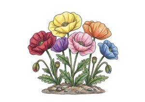 ポピーの塗り絵イラスト カラー見本（無料・印刷OK）