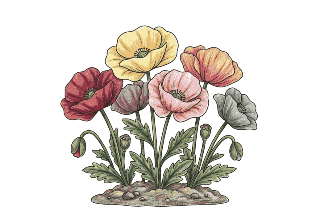 ポピーの花の塗り絵イラスト 無料ダウンロード 春の花 フリー画像素材 高齢者向け