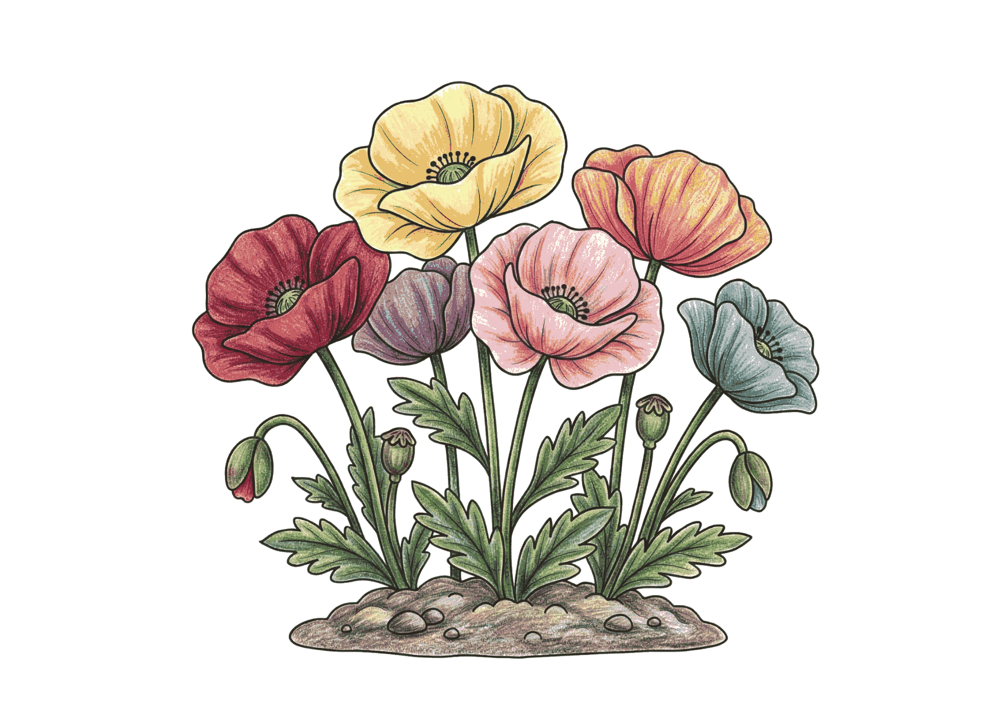 ポピーの花の塗り絵イラスト 無料ダウンロード 春の花 フリー画像素材 高齢者向け