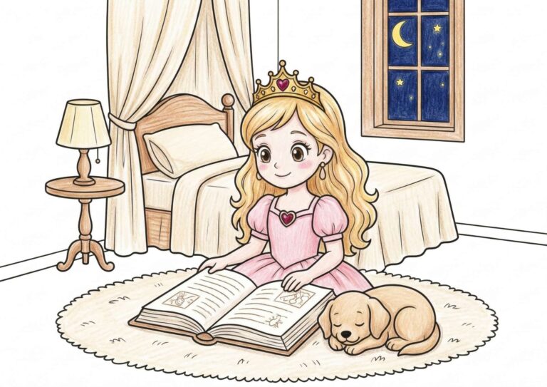 プリンセスと子犬の塗り絵