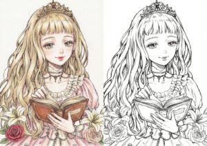 プリンセスの塗り絵イラスト カラー見本（無料・印刷OK）