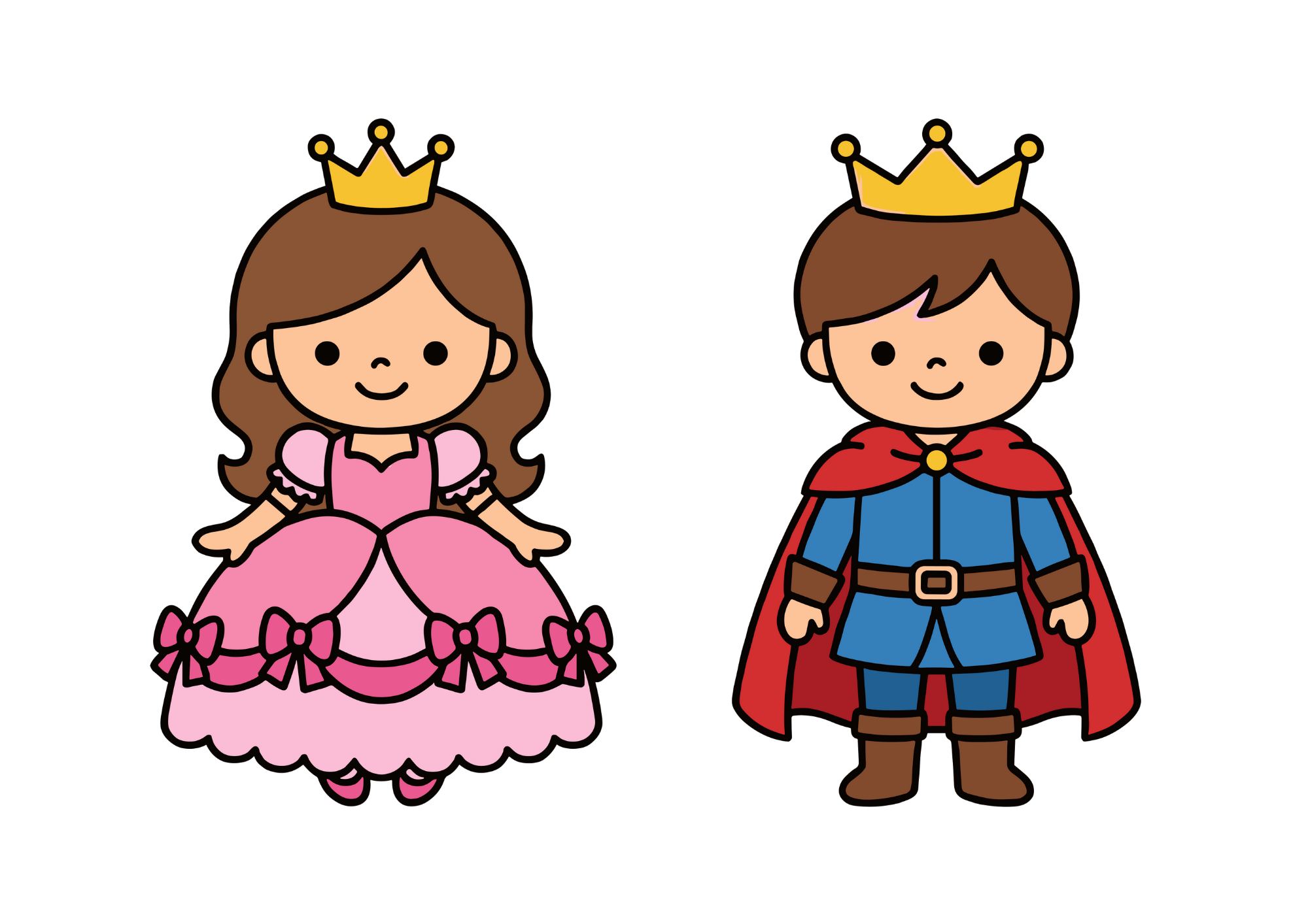 かわいいプリンセスと王子の塗り絵イラスト