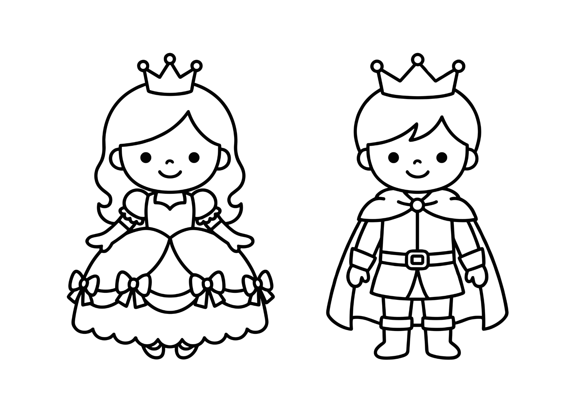 プリンセスと王子の塗り絵イラスト 白黒 無料ダウンロード 印刷用