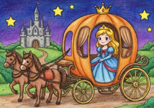 シンデレラ風プリンセスの塗り絵イラスト カラー見本（無料・印刷OK）