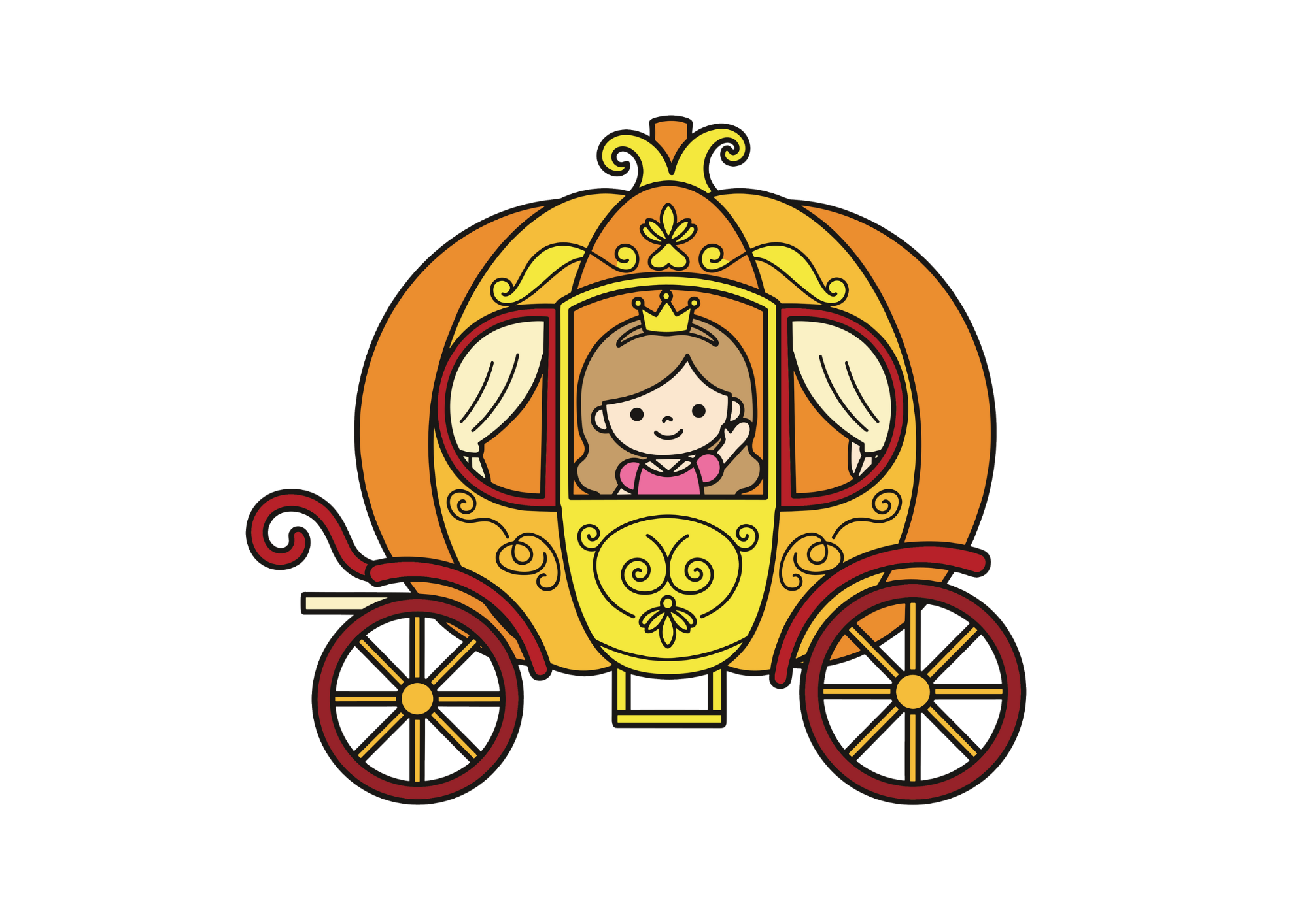 かぼちゃの馬車の塗り絵イラスト カラー見本 無料ダウンロード