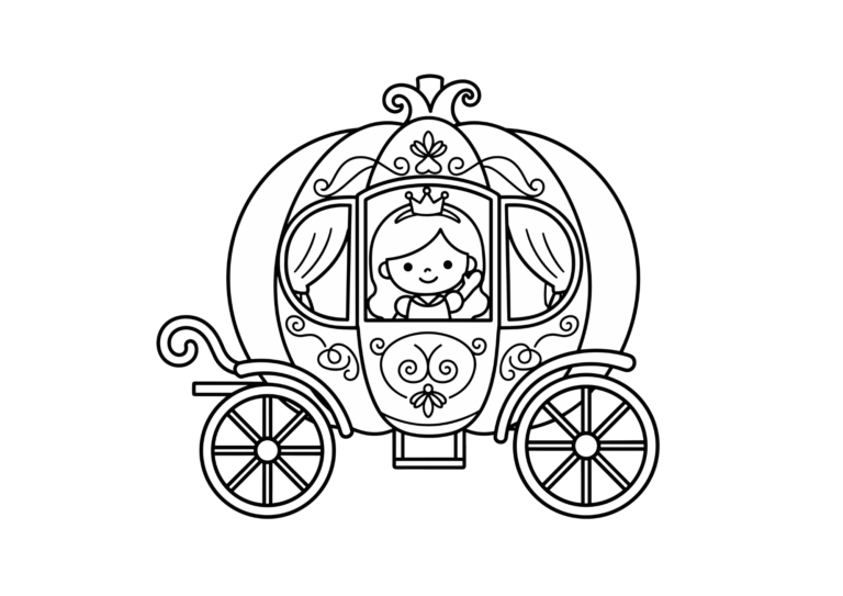 Pumpkin carriage coloring page, black-and-white line art, free to download and print