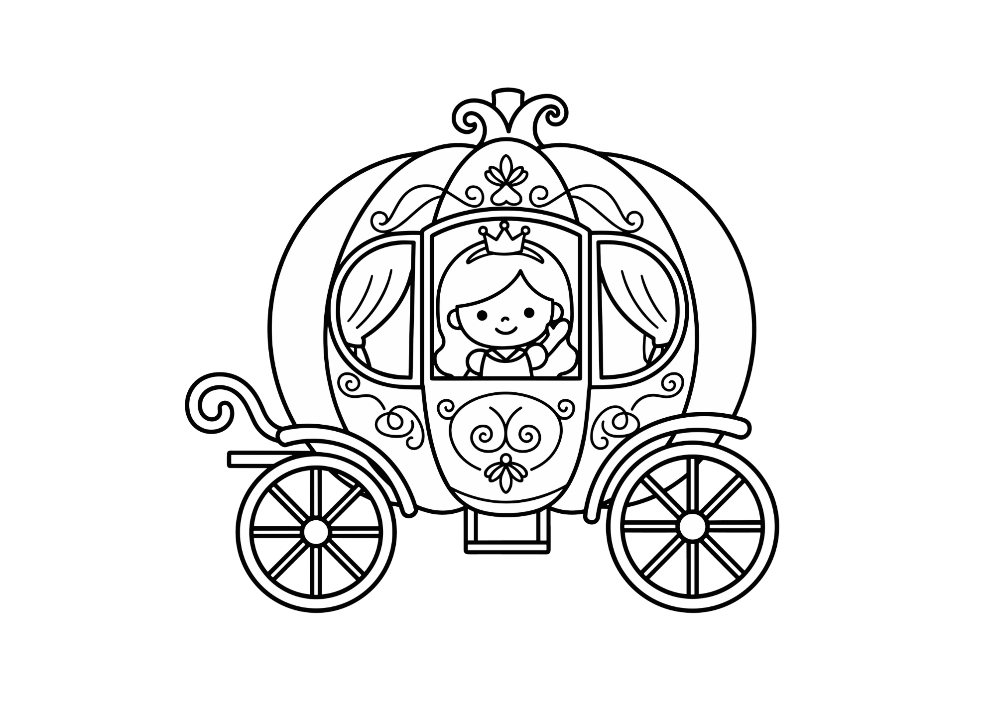 かぼちゃの馬車の塗り絵イラスト 白黒 無料ダウンロード 印刷用