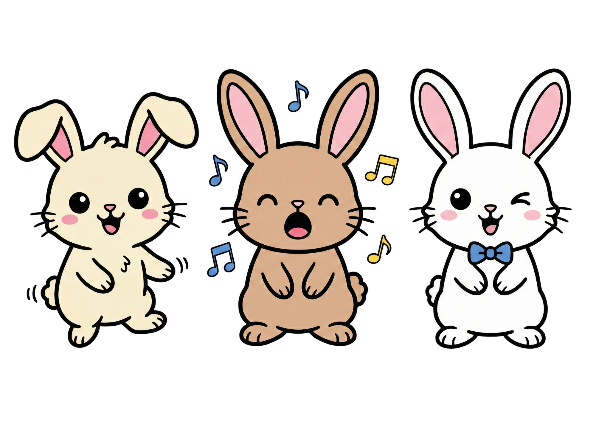 うさぎのダンスの塗り絵イラスト カラー見本 無料ダウンロード