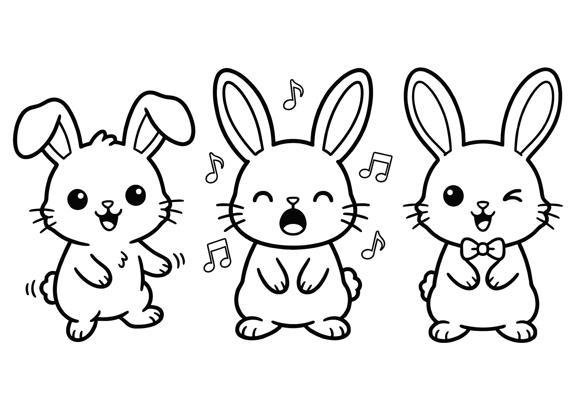 うさぎのダンスの塗り絵イラスト 白黒 無料ダウンロード 印刷用