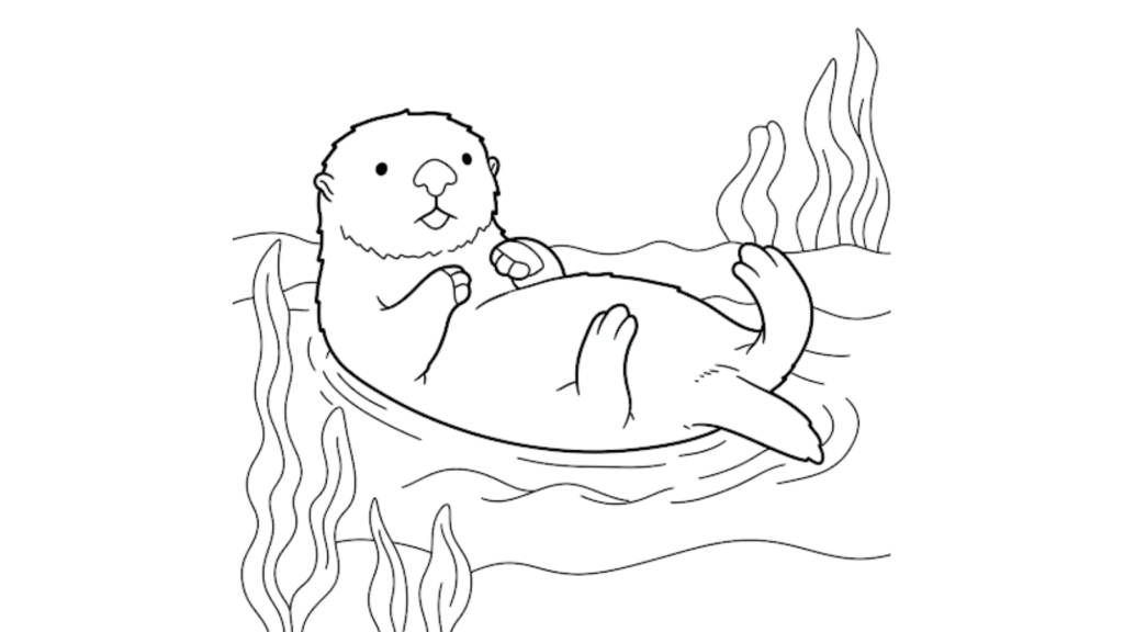 ラッコの塗り絵イラスト 塗り絵 白黒 印刷用