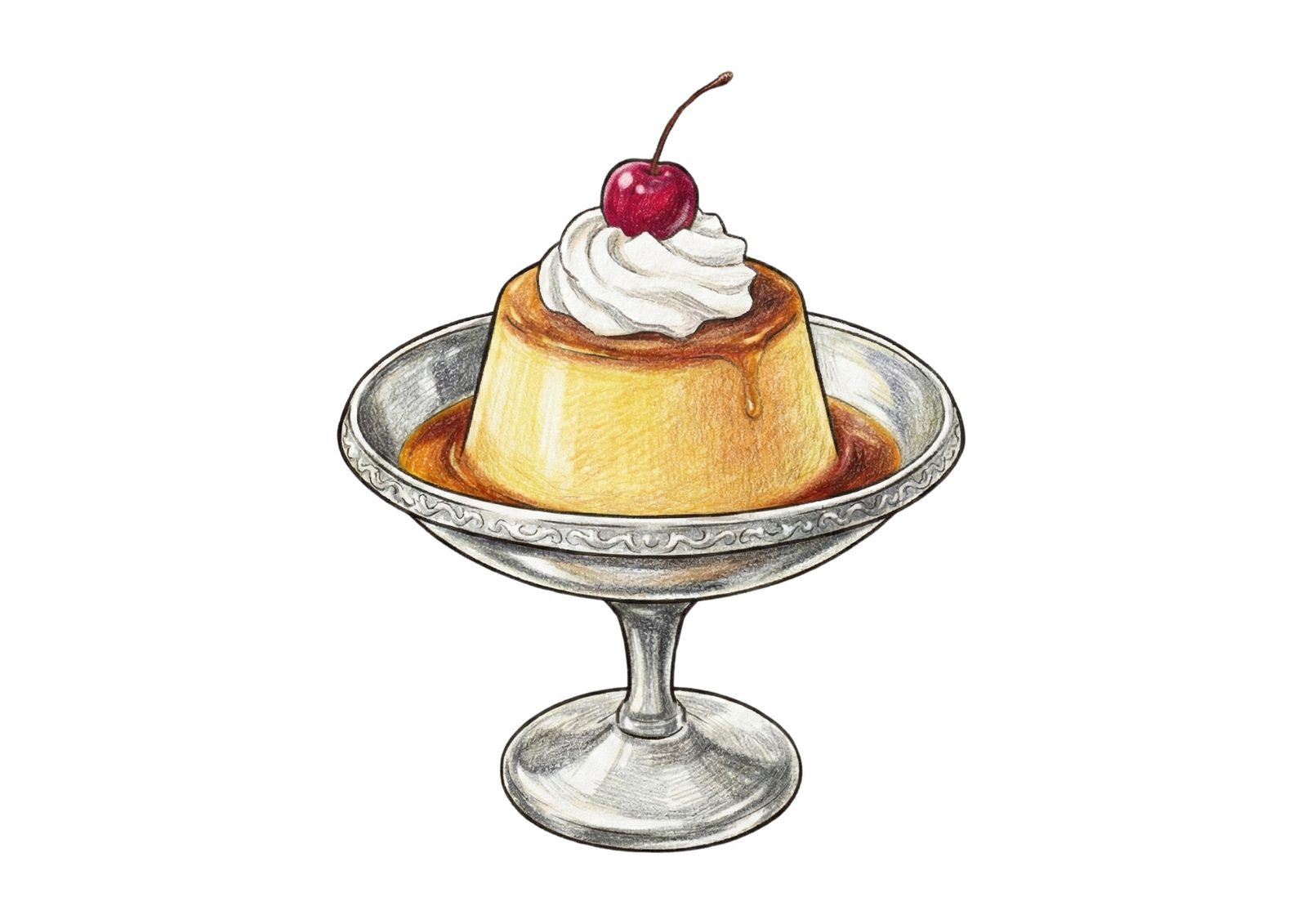 Custard Pudding (Purin) Coloring Page — Free Printable for Adults & Seniors