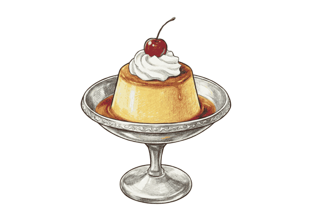 昭和レトロなプリンの塗り絵イラスト｜高齢者向け無料ダウンロード｜フリー画像｜塗り絵素材