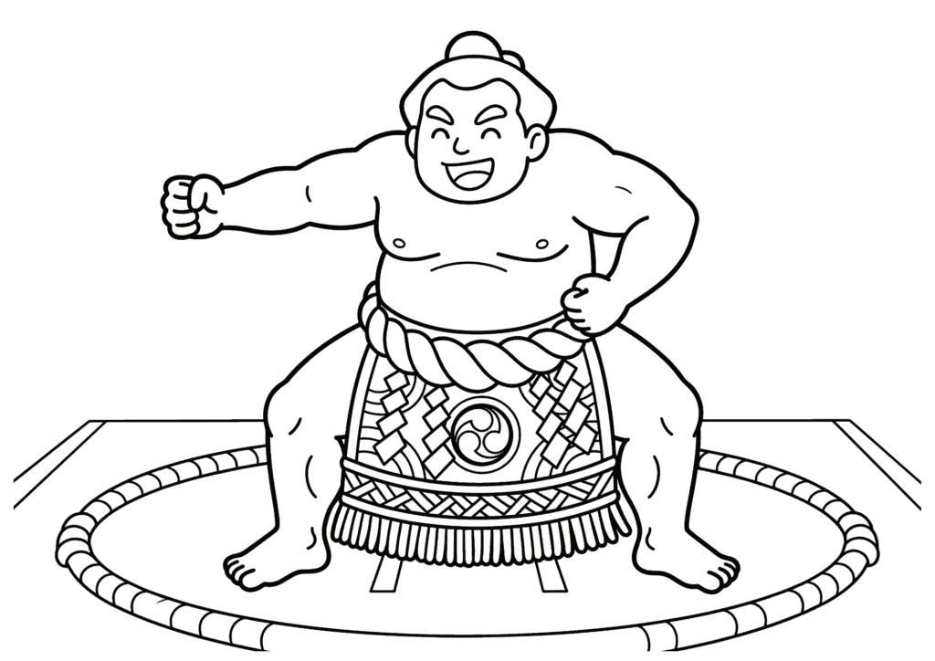 力士（お相撲さん）の塗り絵 白黒 印刷用