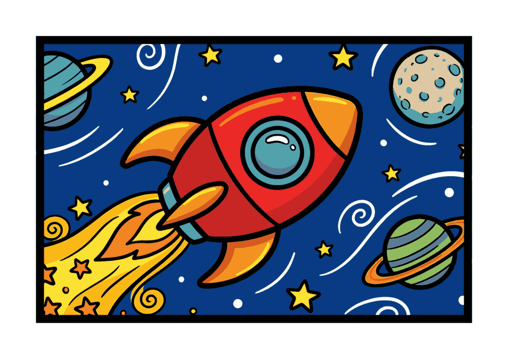 ロケットの塗り絵イラスト｜子供向け｜宇宙・星・惑星が楽しい無料素材｜ぬりえランド