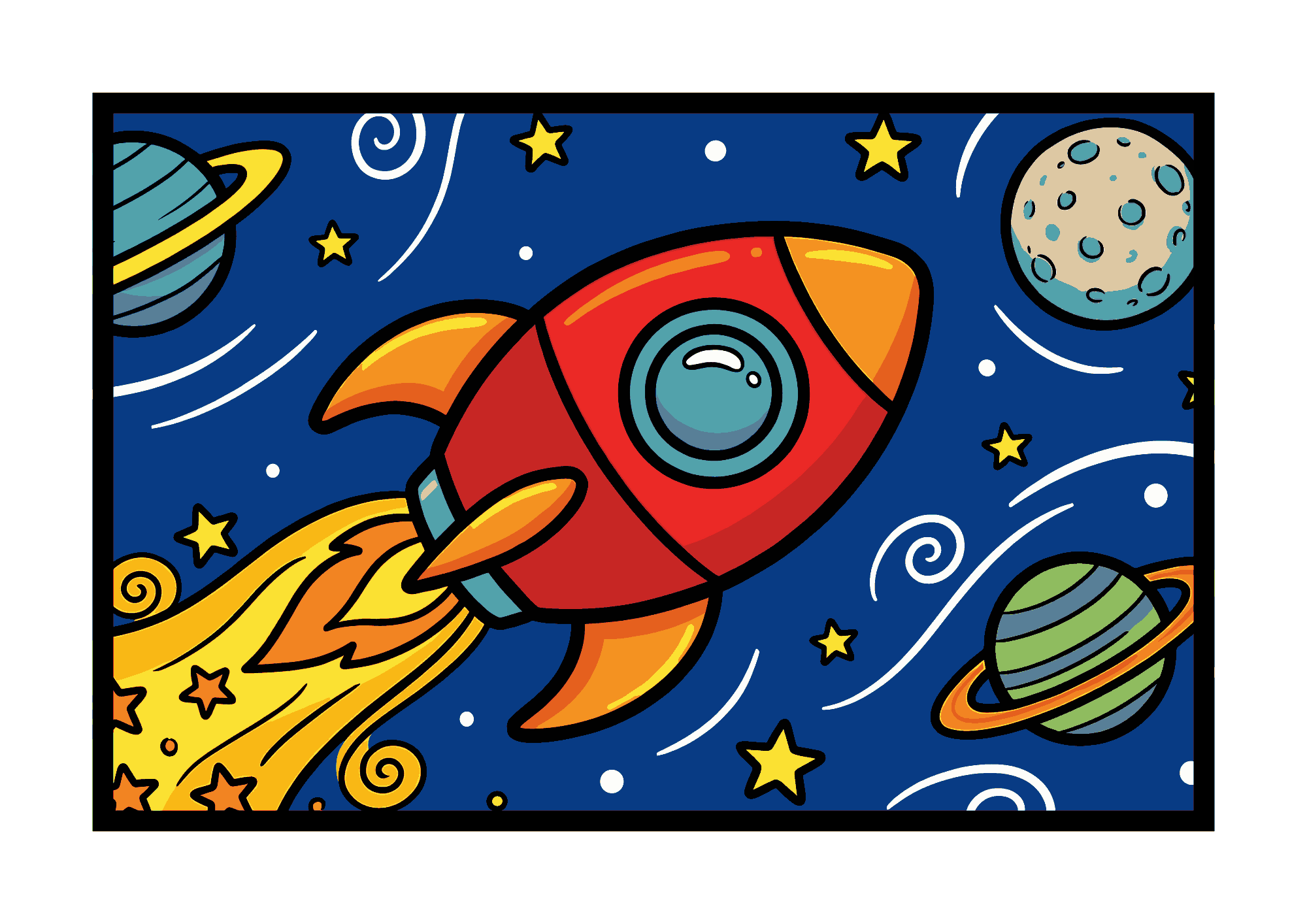 ロケットの塗り絵イラスト|子供向け|宇宙・星・惑星が楽しい無料素材|ぬりえランド
