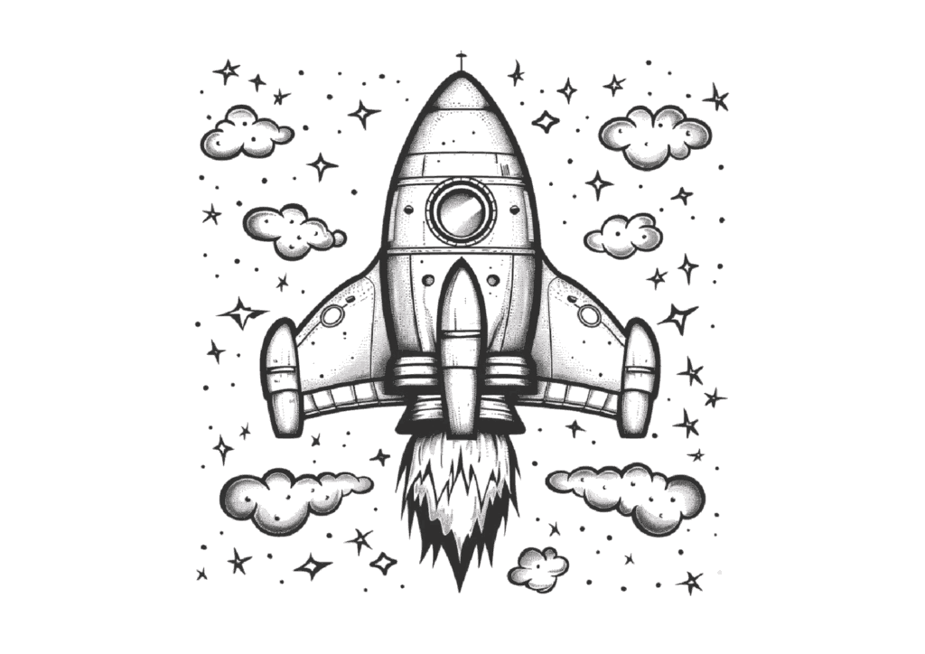 かわいいロケットの塗り絵