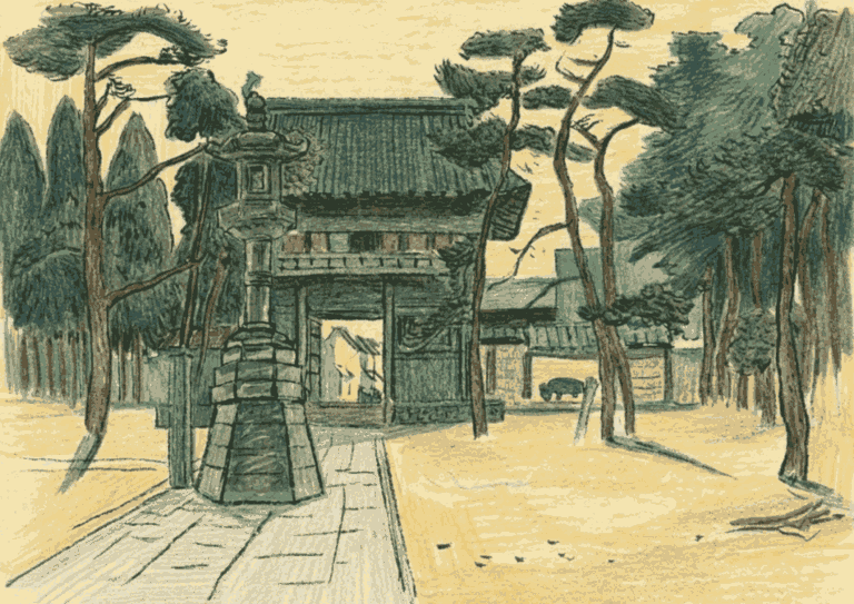 昔の日本を感じる巡礼の道の塗り絵イラスト