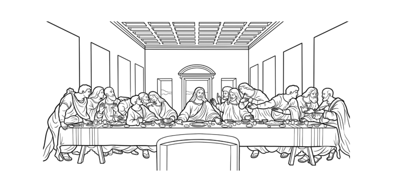 最後の晩餐の塗り絵イラスト 白黒線画 印刷用(無料)