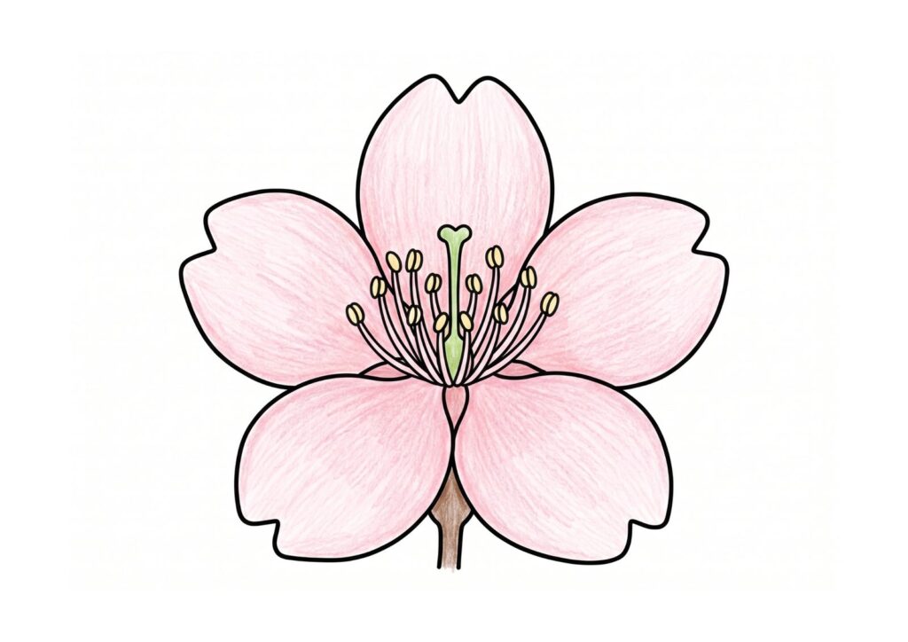サクラの花の塗り絵イラスト カラー見本（無料・印刷OK）