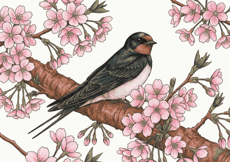 桜とつばめの塗り絵イラスト