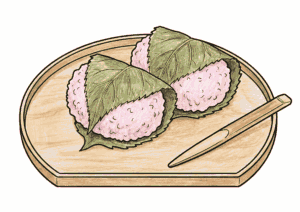 桜餅（関西風・道明寺）の塗り絵イラスト高齢者向け春の食べ物無料素材