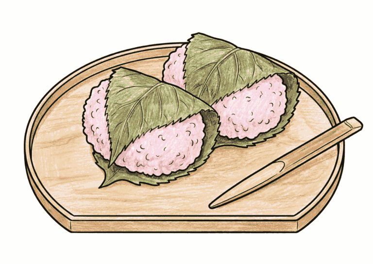 桜餅の塗り絵イラスト