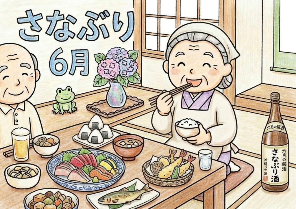 さなぶり（田植え祝い）の塗り絵イラスト カラー見本（無料・印刷OK）